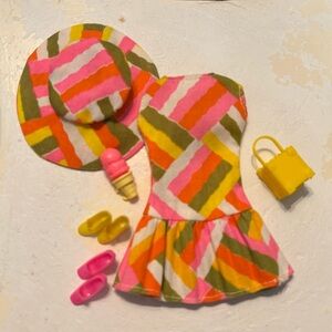 Vintage Hong Kong Barbie Doll MOD Zig Zag Retro GoGo Dress, Hat, Pilgram Heels